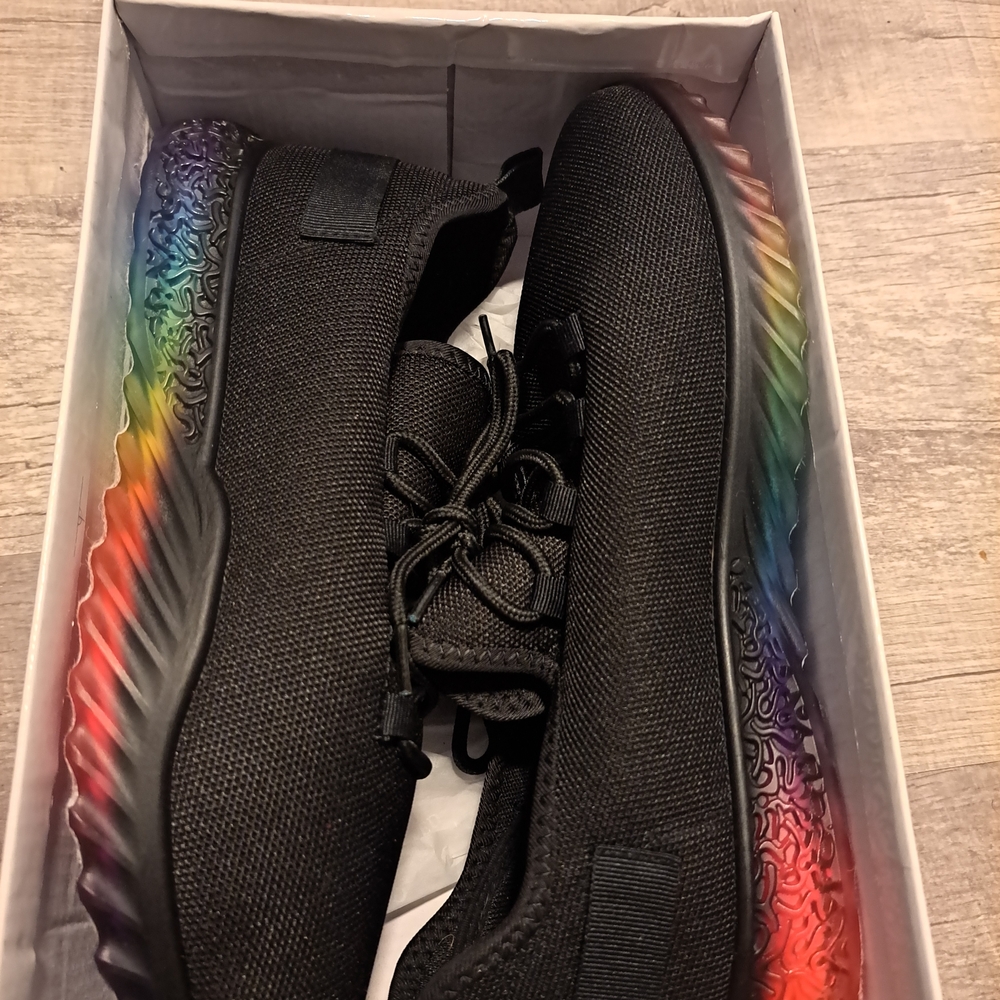 Wanted Black Knit Sneakers with Rainbow Sole